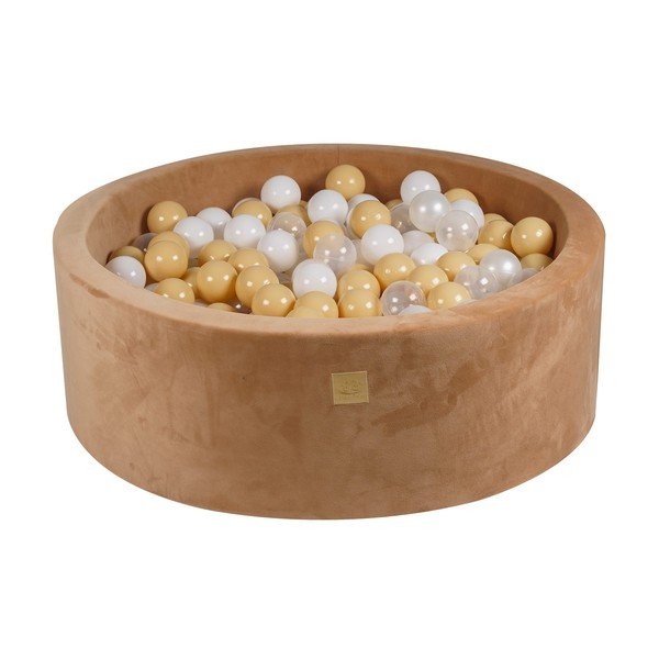 Svetlo rjav žameten bazen z žogicami ø 90x30 cm Montessori – Meowbaby
