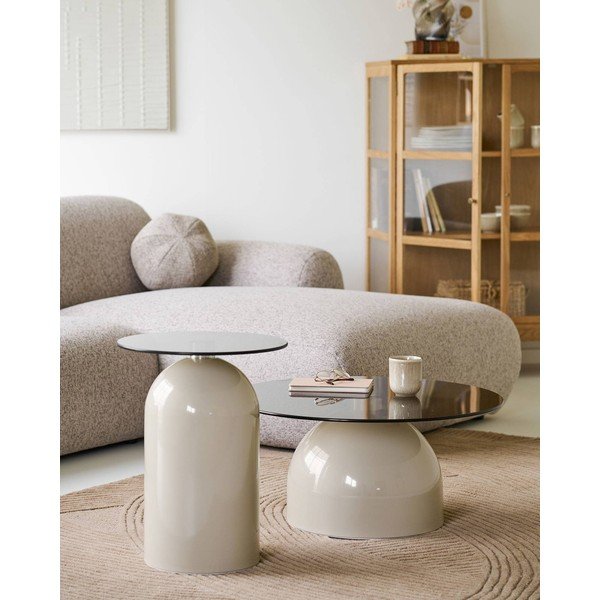 Okrogla stranska mizica s stekleno mizno ploščo ø 40 cm Ravello – House Nordic-image-1