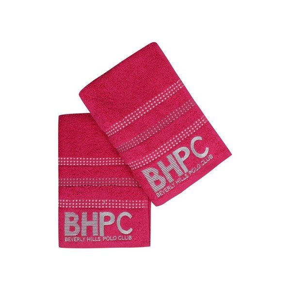 Komplet dveh brisač v barvi fuksije Beverly Hills Polo Club Stripes, 90 x 50 cm-image-2