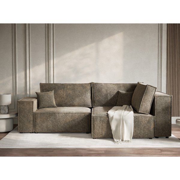 Rjava raztegljiva/s prostorom za shranjevanje kotna sedežna garnitura iz šenilje (desni kot/v obliki črke L) Tonga – Maison de Rêve-image-1