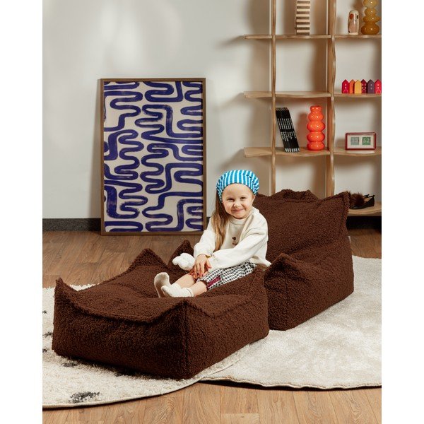 Temno rjava otroška vreča za sedenje iz tkanine bouclé Warm Hazel – Wigiwama-image-3