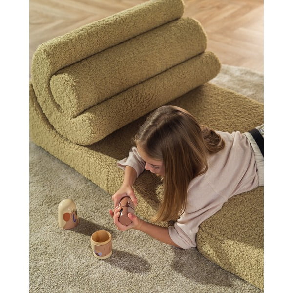 Zelen otroški fotelj iz tkanine bouclé Flipster – Wigiwama-image-3