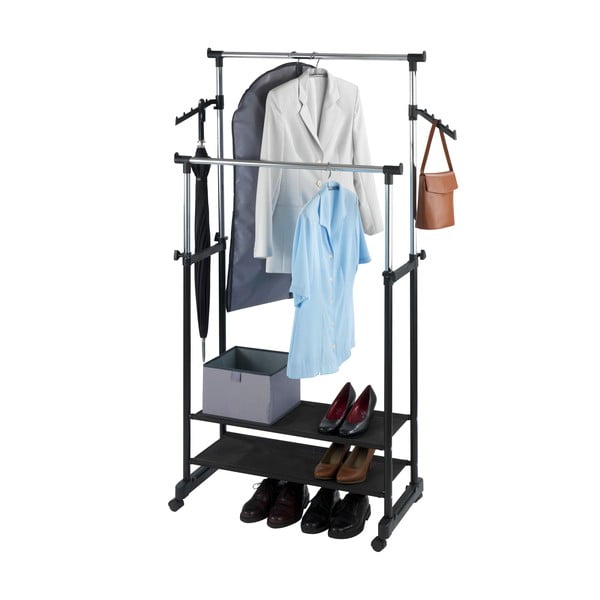 Črno kovinsko teleskopsko mobilno stojalo za oblačila All In - Wenko-image-1