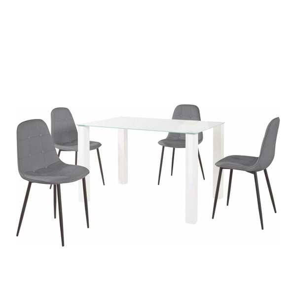 Garnitura jedilne mize in 4 sivih stolov Støraa Dante, dolžina mize 120 cm