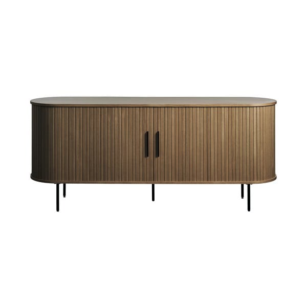 Rjava komoda v hrastovem dekorju z drsnimi vrati 180x76x45 cm Nola – Unique Furniture