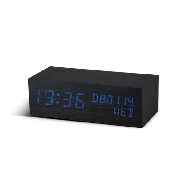 Modra LED budilka Square Click Clock, črna