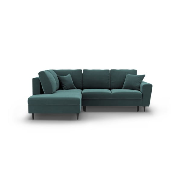 Modrozelena žametna raztegljiva kotna sedežna garnitura s prostorom za shranjevanje (levi kot/v obliki črke L) Kyoto – Cosmopolitan Design