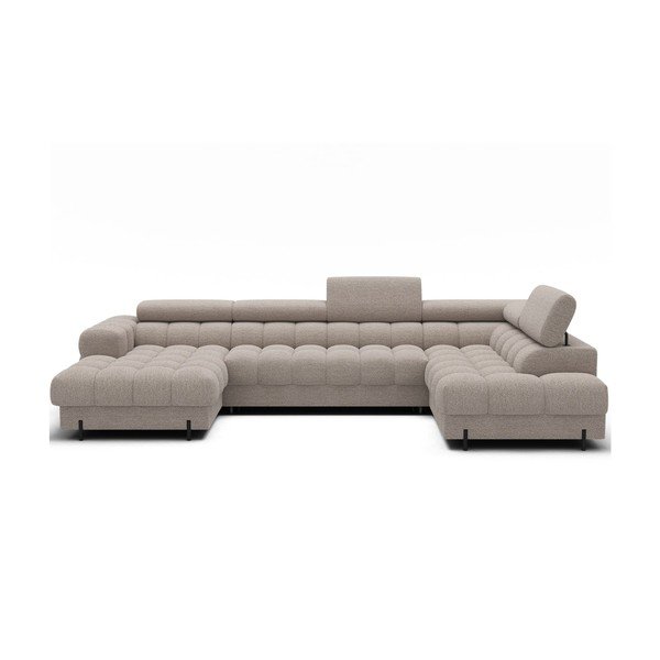 Bež raztegljiva kotna sedežna garnitura iz tkanine bouclé (desni kot/v obliki črke "U") Feraria – ELTAP