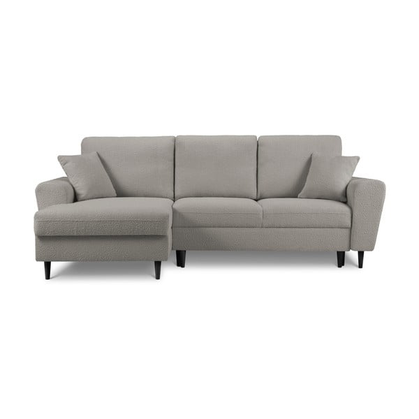 Svetlo siva raztegljiva kotna sedežna garnitura s prostorom za shranjevanje iz tkanine bouclé (levi kot/z ležalnikom) Kyoto – Cosmopolitan Design