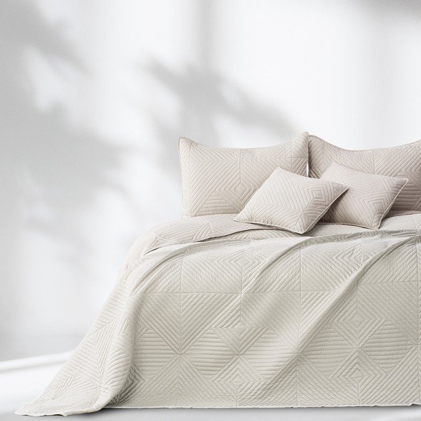 Kremno belo prešito pregrinjalo iz mikrovlaken 220x240 cm Softa – Restilo-image-3