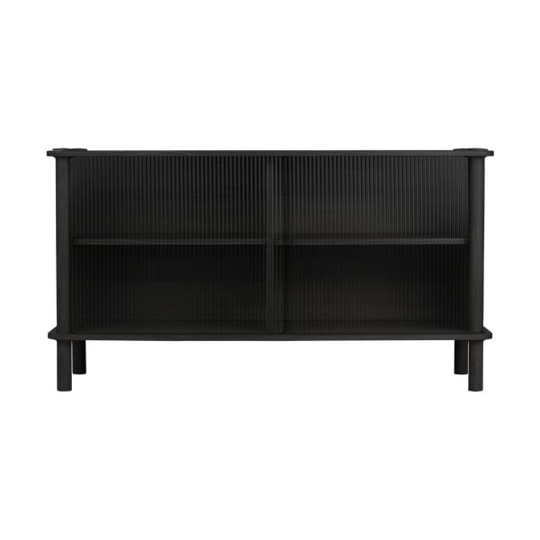 Črna vitrina iz masivnega hrasta z drsnimi vrati 135x73,5x48 cm Italic – UMAGE