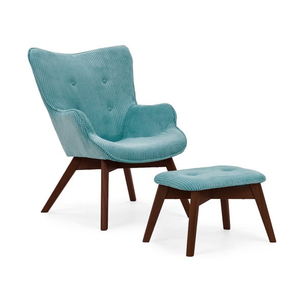 Turkizen fotelj z naslonjalom za noge iz rebrastega žameta Niko – Ropez