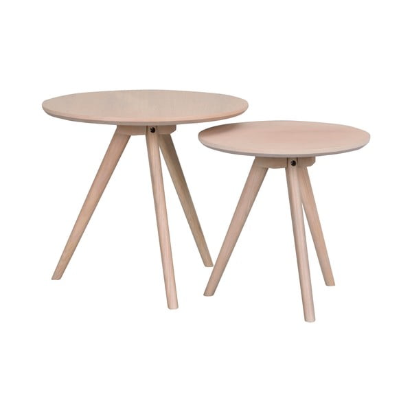 Okrogle stranske mizice v kompletu 2 ks iz masivnega hrasta ø 50 cm Yumi – Rowico-image-2