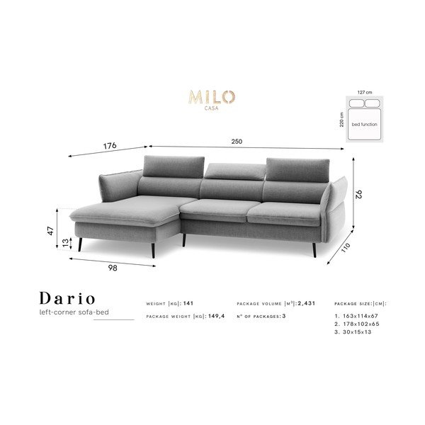 Zelena raztegljiva sedežna garnitura s prostorom za shranjevanje Milo Casa Dario, levi kot-image-2