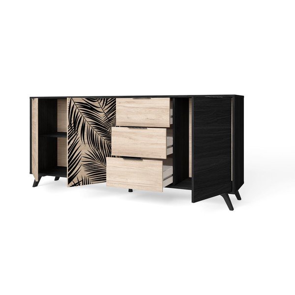 Črna nizka komoda iz hrastovega dekorja 181x81 cm Palmera - Marckeric-image-3