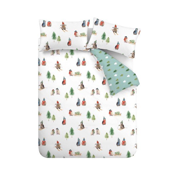 Bela enojna flanelna posteljnina 135x200 cm Snowy Penguin – Catherine Lansfield-image-2