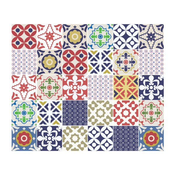 Komplet 30 stenskih nalepk Ambiance Cementne ploščice Azulejos Vinito, 15 x 15 cm-image-2