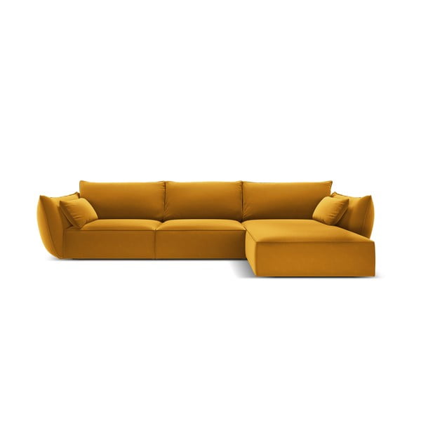 Gorčično rumena žametna kotna sedežna garnitura z ležalnikom (desni kot) Vanda – Mazzini Sofas