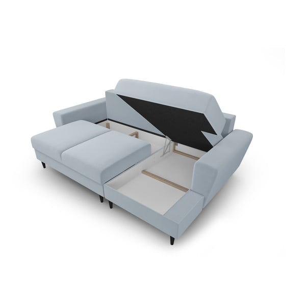 Svetlo modra žametna raztegljiva kotna sedežna garnitura s prostorom za shranjevanje (desni kot/z ležalnikom) Kyoto – Cosmopolitan Design-image-3