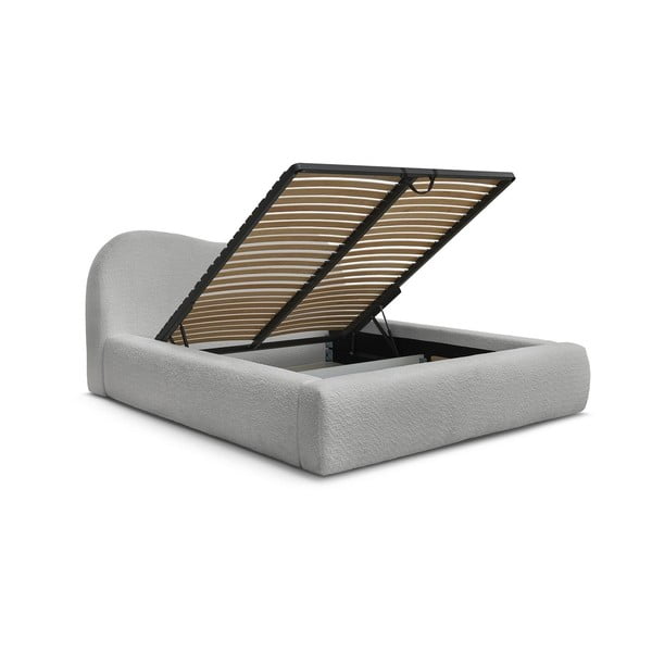 Svetlo siva oblazinjena zakonska postelja s prostorom za shranjevanje z letvenim dnom 180x200 cm Orlane – Bobochic Paris-image-3