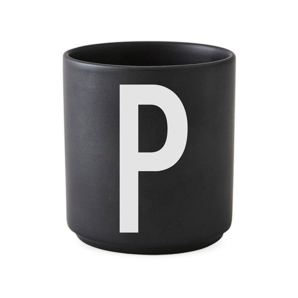 Črna porcelanasta skodelica Design Letters Alphabet P, 250 ml