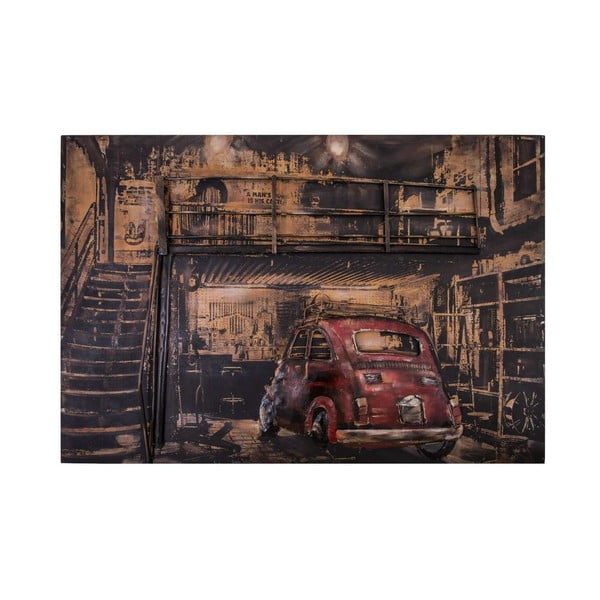 Kovinska stenska dekoracija Antic Line Garage Voiture Rouge, 120 x 80 cm
