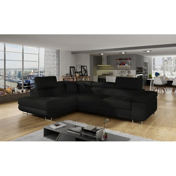 Črna raztegljiva/s prostorom za shranjevanje kotna sedežna garnitura (levi kot/v obliki črke L) Anton – ELTAP-image-3