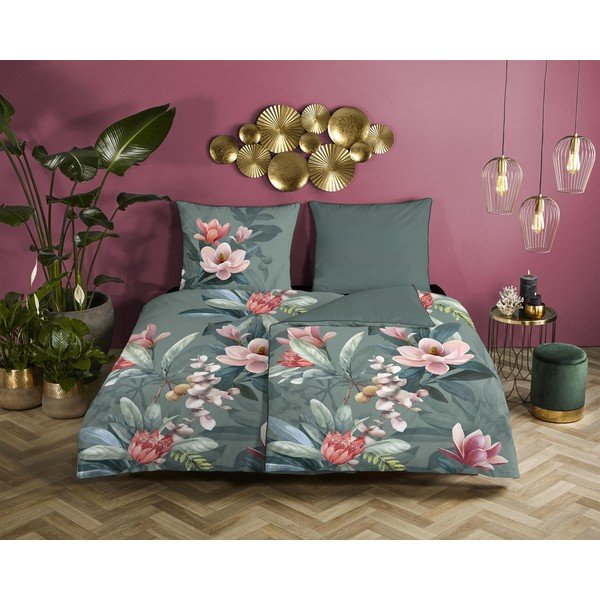 Zelena posteljnina iz organskega bombažaDescanso Rose, 140 x 220 cm-image-1