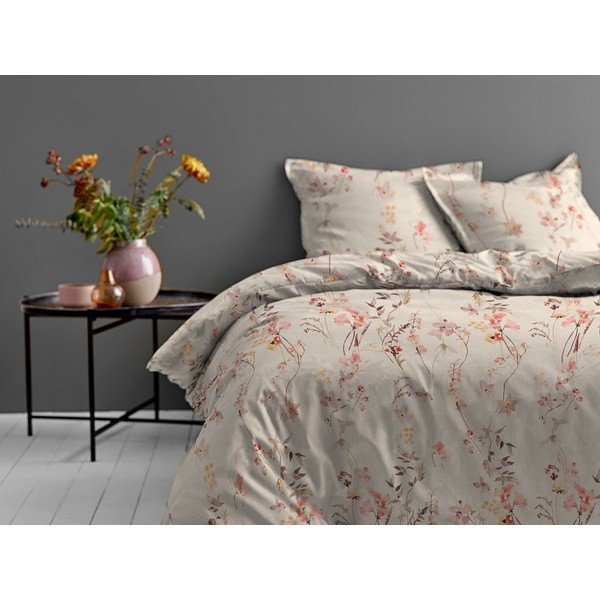 Bež bombažni saten, enojna posteljnina Södahl Meadow, 140 x 220 cm-image-1