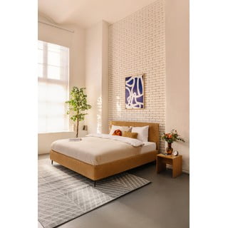 Gorčično rumena oblazinjena zakonska postelja z letvenim dnom 180x200 cm Noira Slim – Bonami Selection