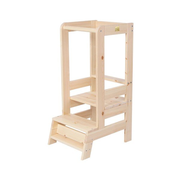 Stolček pomagalček iz masivnega bora v naravni barvi Montessori – Meowbaby