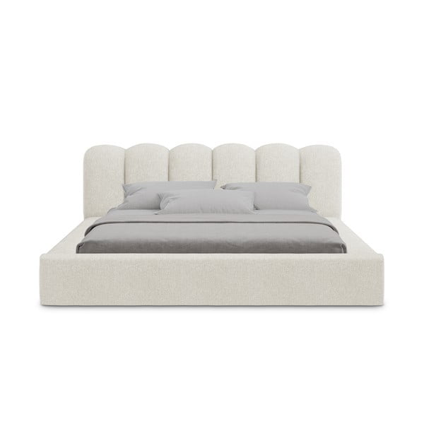 Kremno bela oblazinjena zakonska postelja s prostorom za shranjevanje z letvenim dnom 140x200 cm Mano – Makamii-image-3