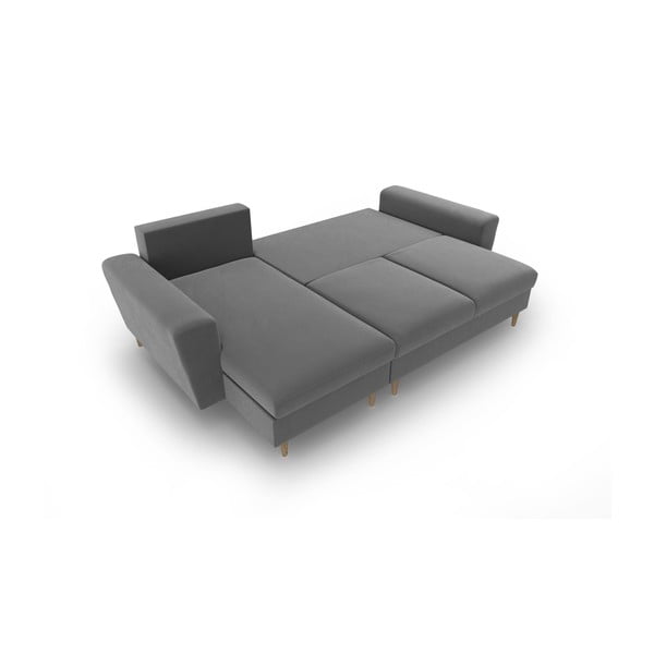 Svetlo siva žametna raztegljiva kotna sedežna garnitura s prostorom za shranjevanje Kyoto – Cosmopolitan Design-image-2