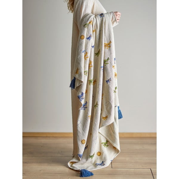 Kremno bela otroška odeja 130x160 cm Plane – Bloomingville Mini-image-1