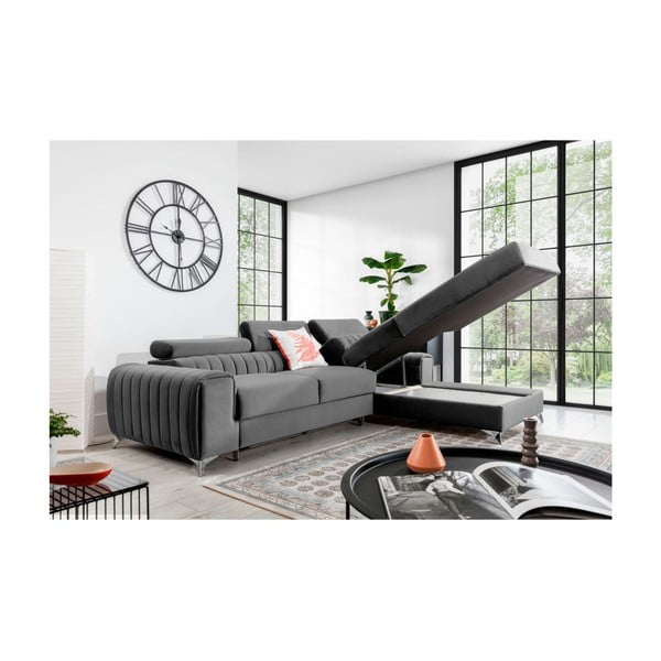 Siva žametna raztegljiva/s prostorom za shranjevanje kotna sedežna garnitura (desni kot/z ležalnikom) Grayson – ELTAP-image-3