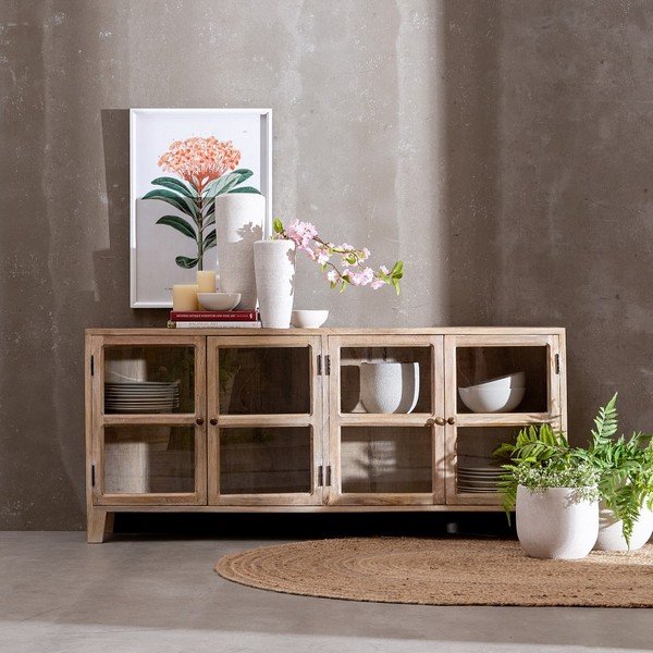 Vitrina iz masivnega manga v naravni barvi 160x71 cm – Ixia-image-1