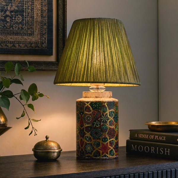 Zelena namizna svetilka s senčilom iz papirnatega prepleta (višina 38 cm) Alev – Opviq lights-image-1