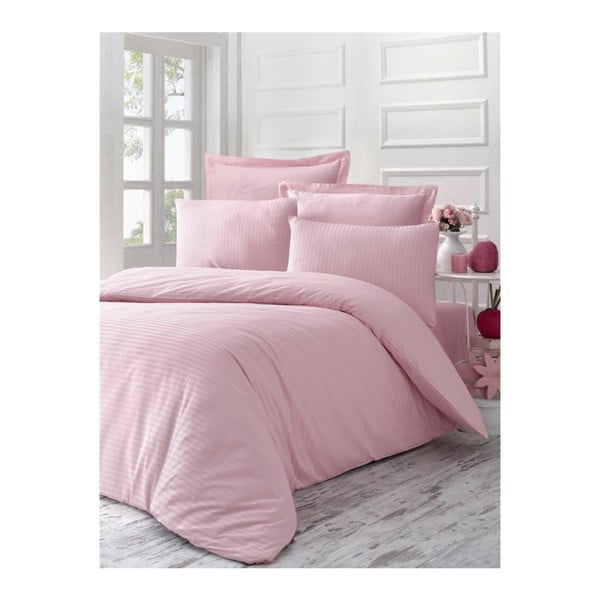 Roza bombažno satenasto posteljno perilo z rjuho za zakonsko posteljo Poline, 200 x 220 cm