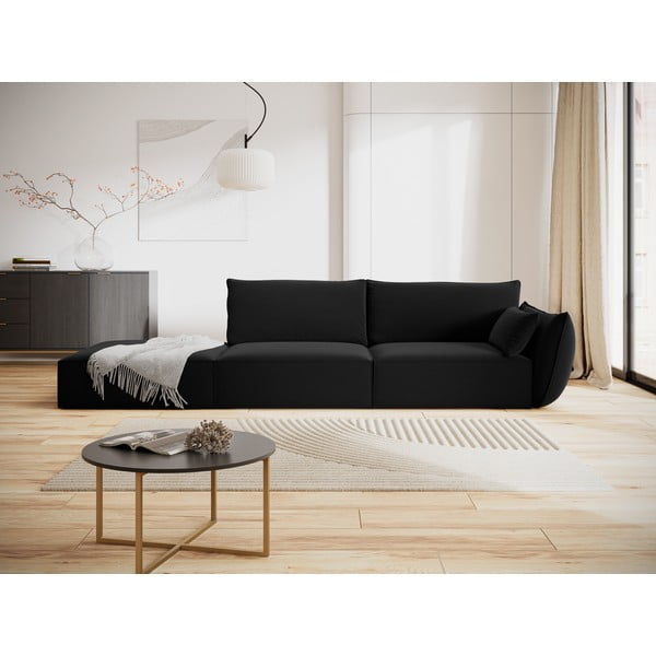 Črna žametna sedežna garnitura desni kot 264 cm Vanda – Mazzini Sofas-image-1