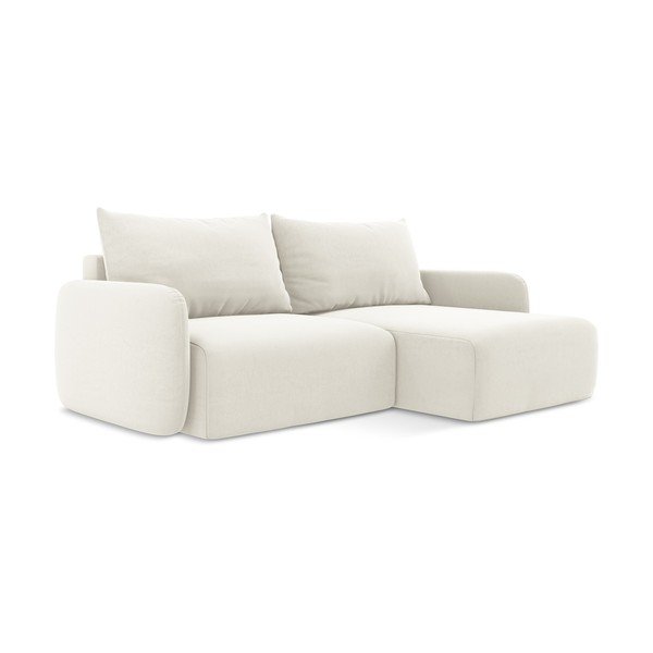 Kremno bela žametna raztegljiva/s prostorom za shranjevanje kotna sedežna garnitura (desni kot/z ležalnikom) Kalena – Makamii-image-2