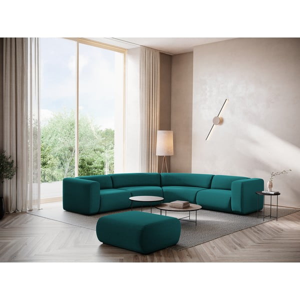 Turkizna žametna kotna sedežna garnitura Ekahi – Makamii-image-1