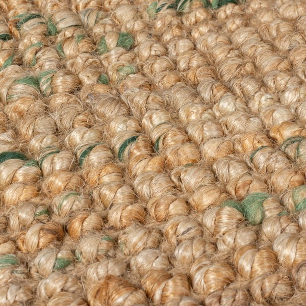 Obojestranski ročno tkan tekač iz jute v naravni in zeleni barvi 60x230 cm Jute Boucle Green – Flair Rugs-image-3