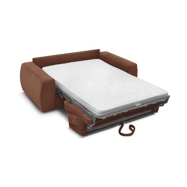 Oranžna sedežna garnitura za spanje/raztegljiva iz rebrastega žameta 240 cm Hugo – Bobochic Paris-image-3