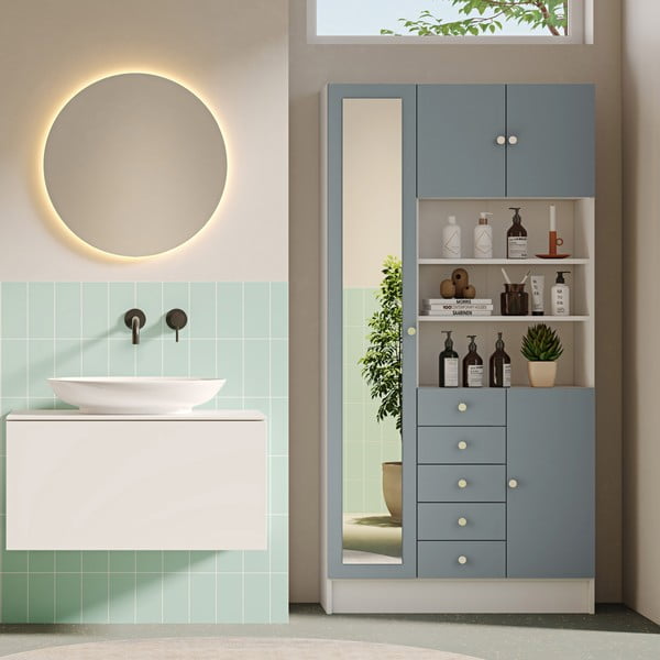 Bela/siva kopalniška omarica 90x182 cm Combi – TemaHome-image-1