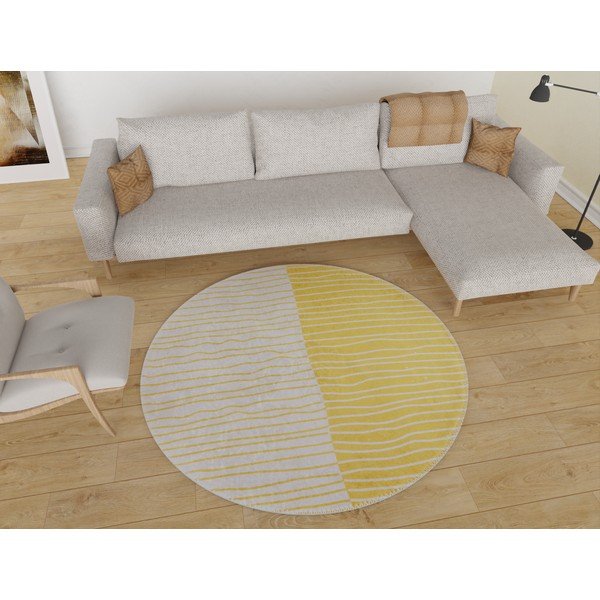 Rumena/kremno bela pralna okrogla preproga ø 80 cm Yuvarlak – Vitaus-image-1