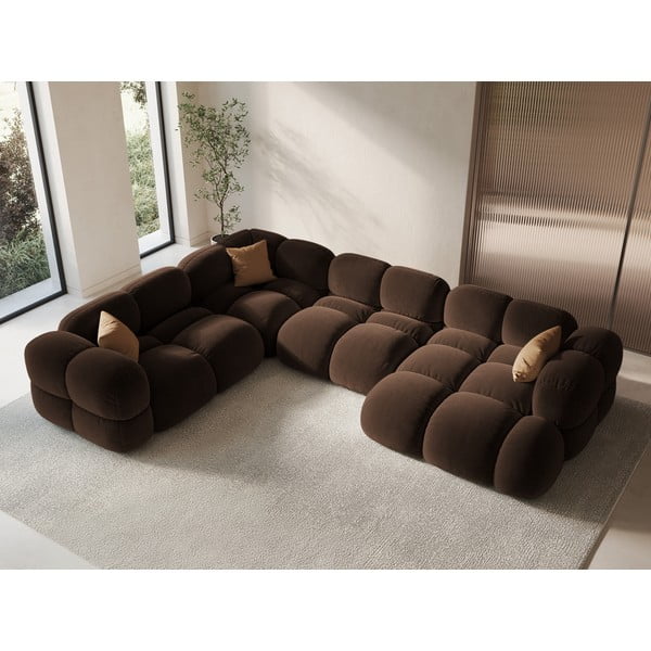 Temno rjava žametna kotna sedežna garnitura (levi kot/v obliki črke "U") Loretto – Cosmopolitan Design-image-1