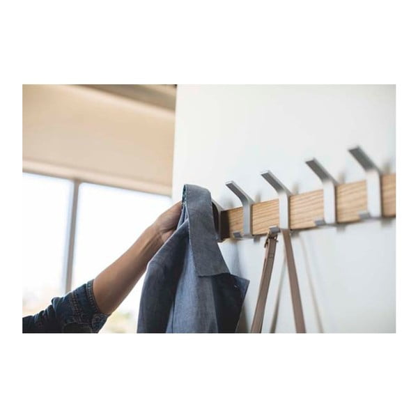 Stenski obešalnik iz masivnega jesena v mat srebrni barvi/v naravni barvi Rin – YAMAZAKI-image-2