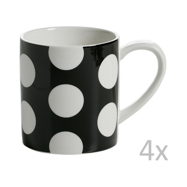 Komplet 4 črnih vrčev Maxwell & Williams Polka Dot