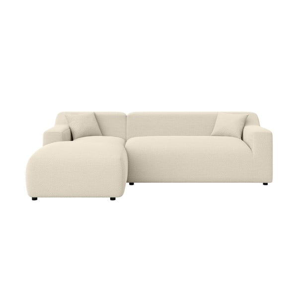 Bež/kremno bela kotna sedežna garnitura iz rebrastega žameta (levi kot/z ležalnikom) Martin – Ropez