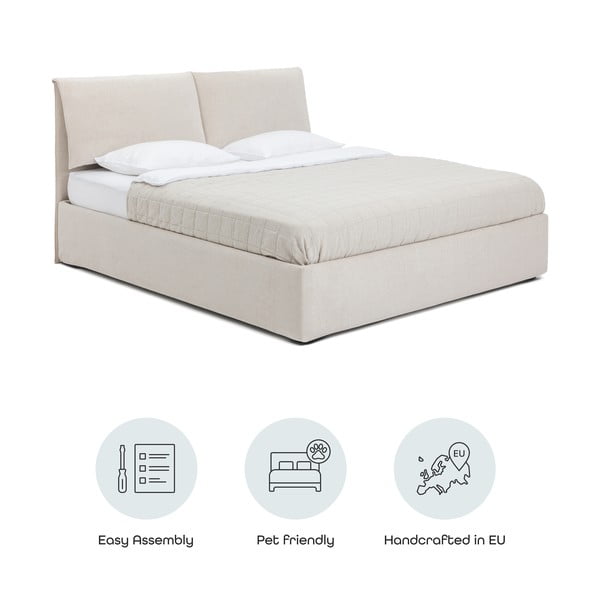 Bež oblazinjena zakonska postelja s prostorom za shranjevanje z letvenim dnom 160x200 cm Thessa Pillow – Bonami Selection-image-4